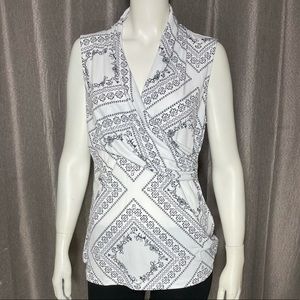 DKNY Women’s Front Wrap Sleeveless Pattern Blouse